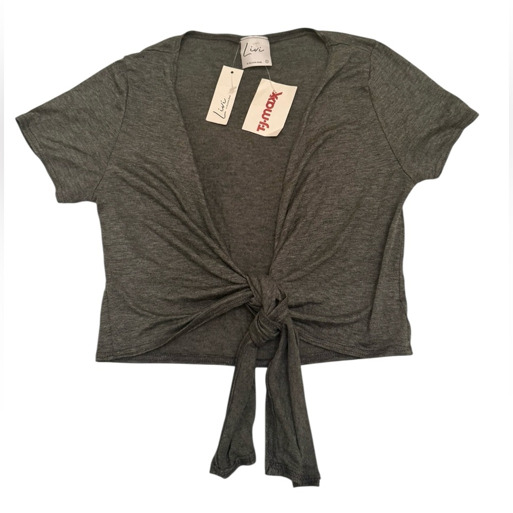 Livi by Olivia Ray Charcoal Knot-Front Tee Size S NWT